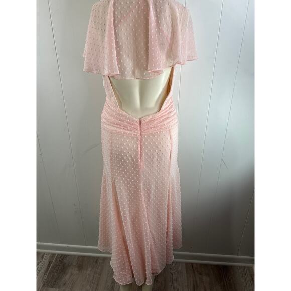 Katie May Blush Pink Flutter Sleeve Dot Chiffon Midi Dress Size M - Picture 10 of 12